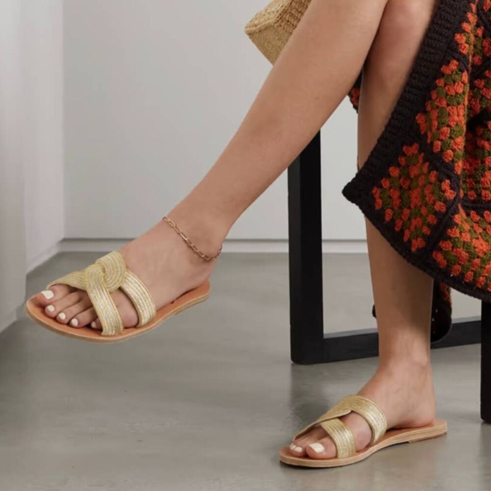 Ancient Greek Sandals Cutout Metallic Woven Slides - IT38